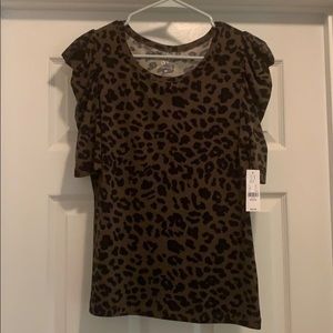 NWT Green Leopard Ruffle Sleeve Blouse - L